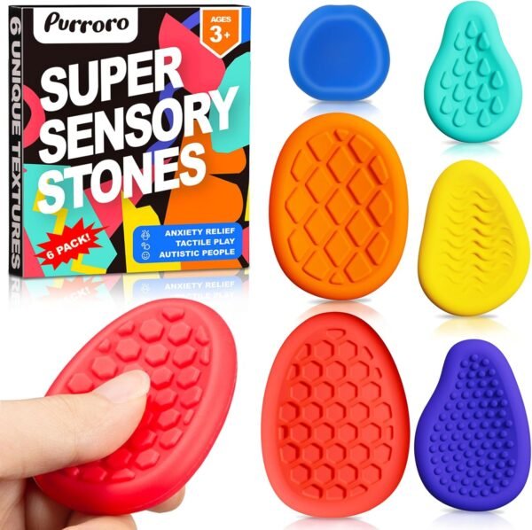 Fidget Sensory Toys for Kids & Adults with Autism ADHD: 6-Pack Silent Small Anxiety Relief Items, Quiet Fidgets & Worry Stones for Classroom Prizes, Mini Desk Toys for Calm Down, Stress Relief Gifts