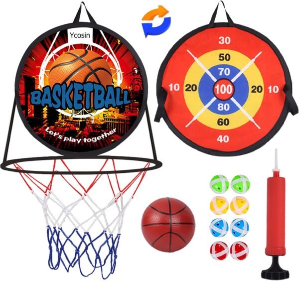 2 in 1 Basketball Hoop and Dart Board, 14" Dart Board for Kids, Basketball Hoop for Kids Toddlers, Sports & Outdoor Play, Birthday Gift Toys for 3 4 5 6 7 8 9 10 Year Old Boys Girls Kids, Party Favors